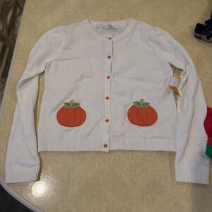 Gymboree White Cardigan with Orange Pumpkin Accents